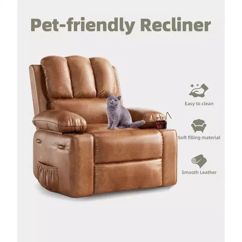 Fauteuils inclinables surdimensionnés avec chauffage et massage - Fauteuil inclinable pivotant à 360° pour adultes avec support pour salons, chambres et crèches