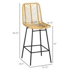 Lot de 2 tabourets de bar en rotin, tabourets de comptoir en osier avec pieds en acier et repose-pieds pour salle à manger, cuisine, pub (jaune)