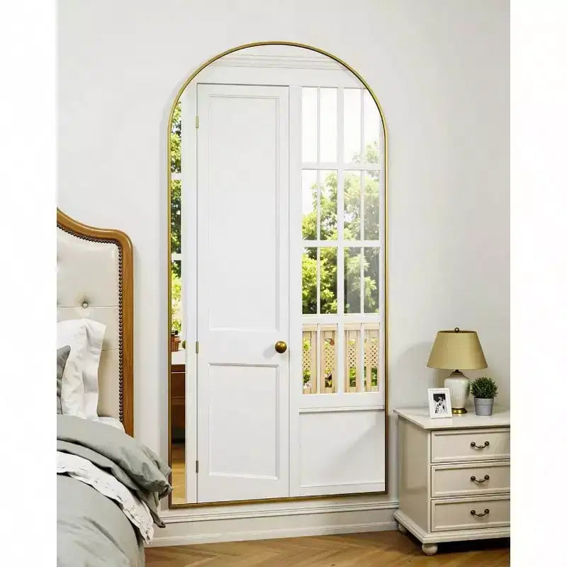 Miroir pleine longueur 58x21 pouces, miroir sur pied, miroir de corps entier autoportant avec support, style arche dorée