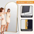Miroir pleine longueur 58x21 pouces, miroir sur pied, miroir de corps entier autoportant avec support, style arche dorée