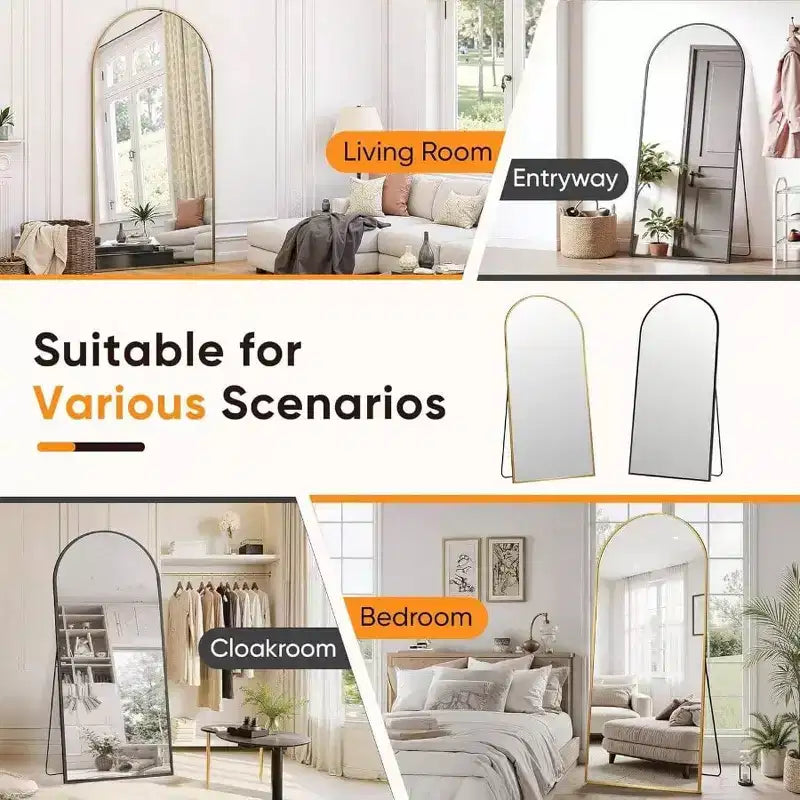 Miroir pleine longueur 58x21 pouces, miroir sur pied, miroir de corps entier autoportant avec support, style arche dorée