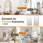 Miroir pleine longueur 58x21 pouces, miroir sur pied, miroir de corps entier autoportant avec support, style arche dorée