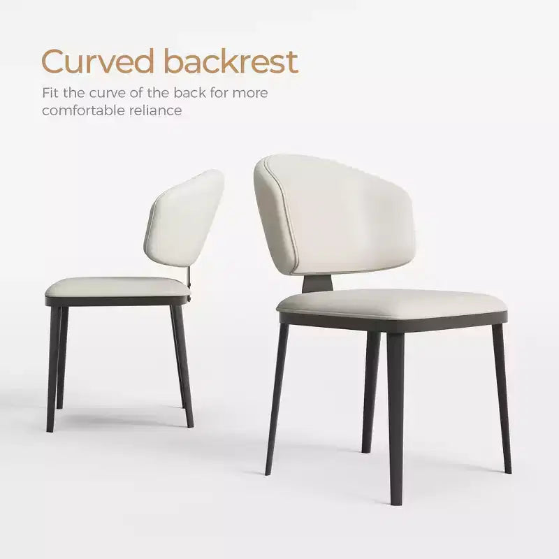 Lot de 2 chaises de salle à manger de ferme sans accoudoirs, dossier haut, revêtement en similicuir, blanc cassé, capacité de 250 kg