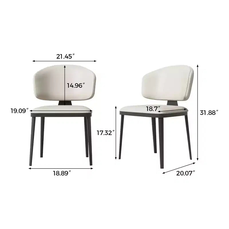 Lot de 2 chaises de salle à manger de ferme sans accoudoirs, dossier haut, revêtement en similicuir, blanc cassé, capacité de 250 kg
