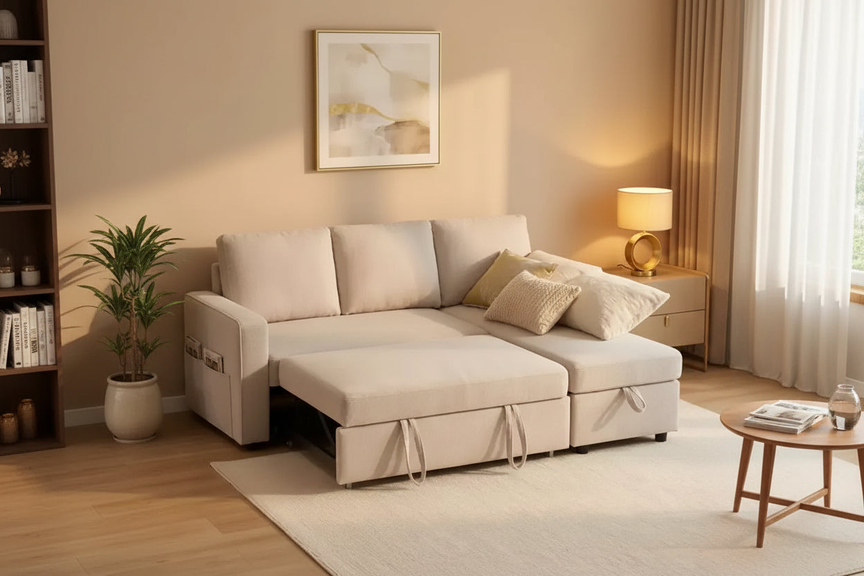 Dyonery 81 Pull Out Sofa Bed with Storage Chaise, Convertible L-Shaped Sectional Couch with USB Charging Ports