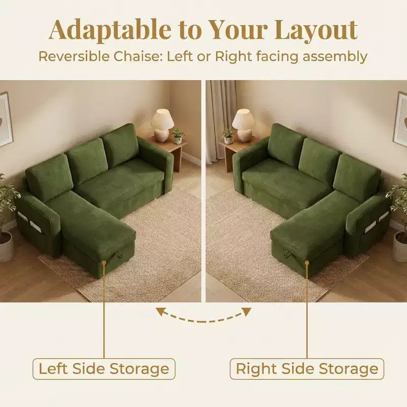 Canapé-lit sectionnel convertible en L de 81 po avec lit gigogne, méridienne de rangement et ports de chargement USB