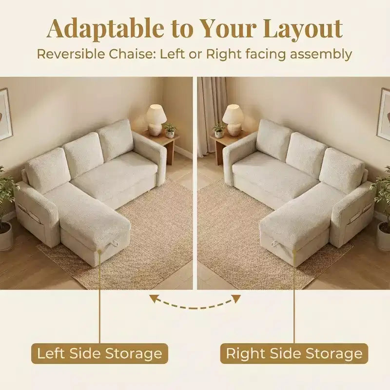 Canapé-lit sectionnel convertible en L de 81 po avec lit gigogne, méridienne de rangement et ports de chargement USB