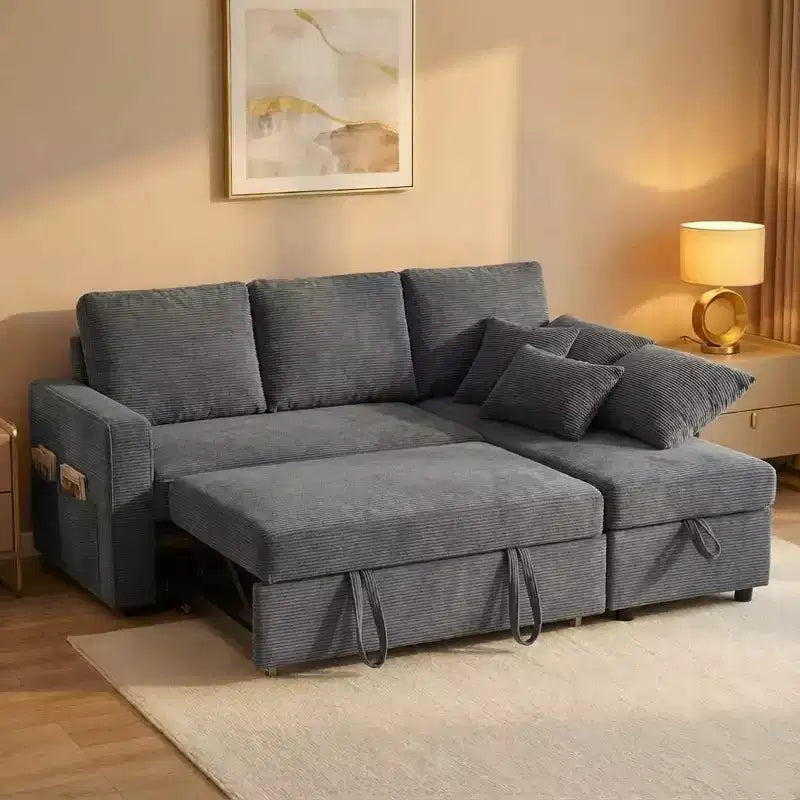 Canapé-lit sectionnel convertible en L de 81 po avec lit gigogne, méridienne de rangement et ports de chargement USB