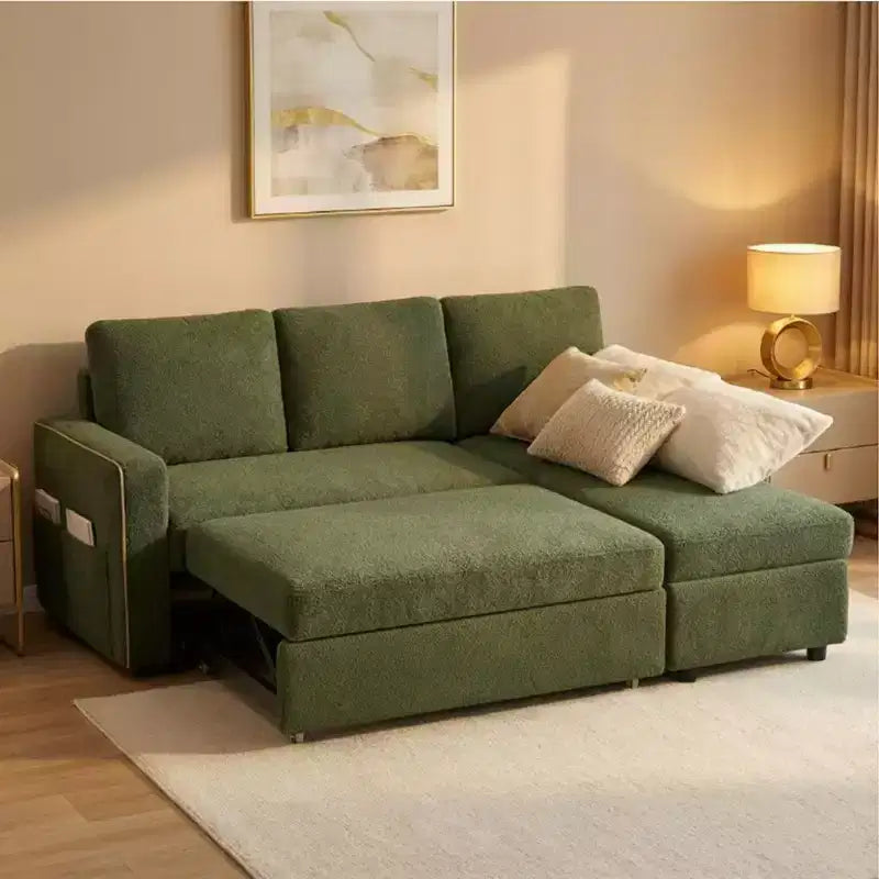 Canapé-lit sectionnel convertible en L de 81 po avec lit gigogne, méridienne de rangement et ports de chargement USB