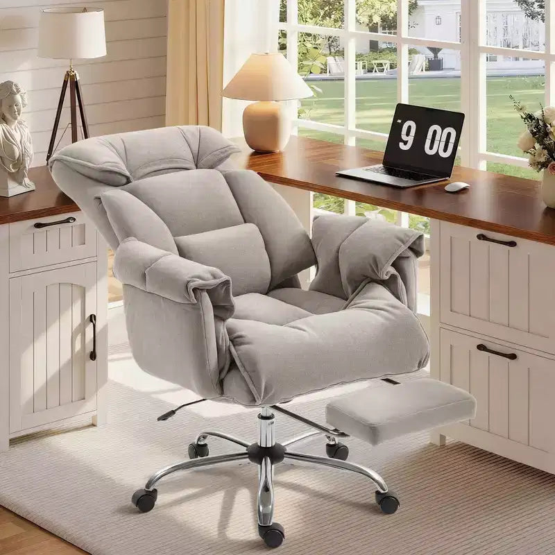 Chaise de bureau inclinable à dossier haut avec repose-pieds rétractable, coussin en mousse épais et hauteur réglable