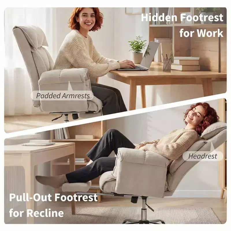 Chaise de bureau inclinable à dossier haut avec repose-pieds rétractable, coussin en mousse épais et hauteur réglable