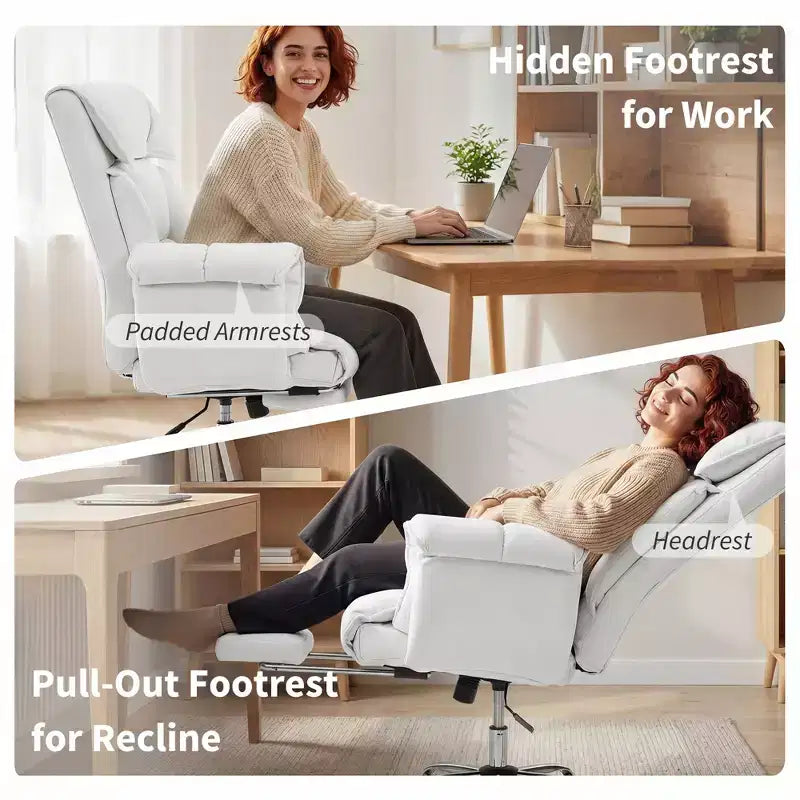 Chaise de bureau inclinable à dossier haut avec repose-pieds rétractable, coussin en mousse épais et hauteur réglable