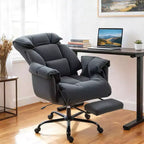 Chaise de bureau inclinable à dossier haut avec repose-pieds rétractable, coussin en mousse épais et hauteur réglable