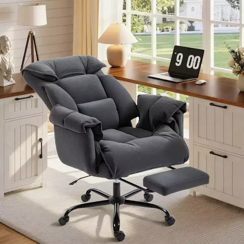 Chaise de bureau inclinable à dossier haut avec repose-pieds rétractable, coussin en mousse épais et hauteur réglable