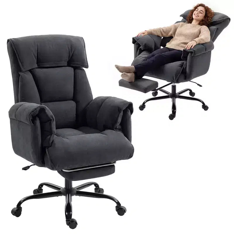 Chaise de bureau inclinable à dossier haut avec repose-pieds rétractable, coussin en mousse épais et hauteur réglable