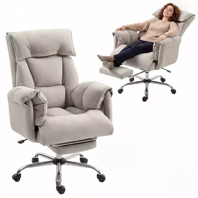 Chaise de bureau inclinable à dossier haut avec repose-pieds rétractable, coussin en mousse épais et hauteur réglable