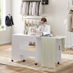 Meuble de couture pliant, table d'artisanat mobile avec tiroirs de rangement et roulettes verrouillables pour studio à domicile