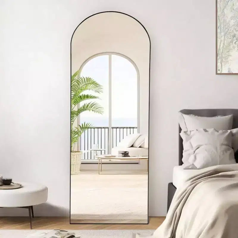 Miroir arque noir 64,1x21,5 - Cadre en aluminium avec support. Pleine longueur, à suspendre, à appuyer ou à poser