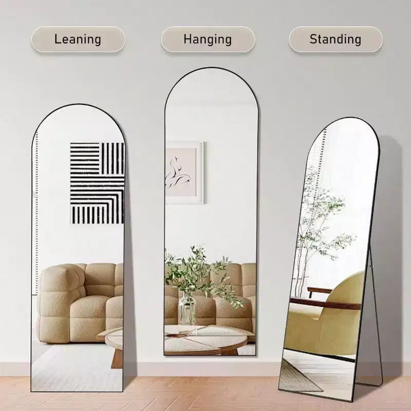 Miroir arque noir 64,1x21,5 - Cadre en aluminium avec support. Pleine longueur, à suspendre, à appuyer ou à poser