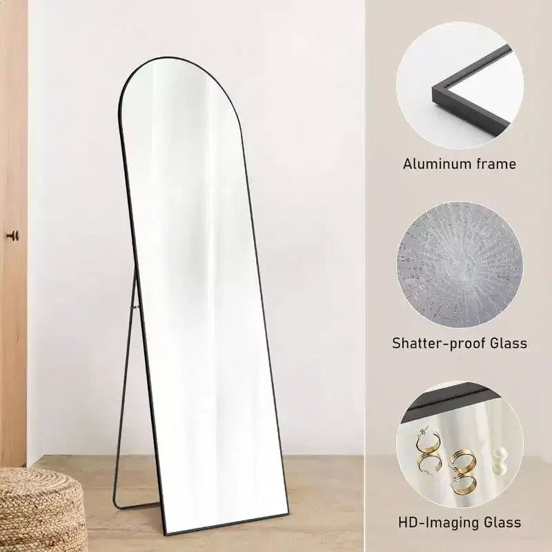 Miroir arque noir 64,1x21,5 - Cadre en aluminium avec support. Pleine longueur, à suspendre, à appuyer ou à poser