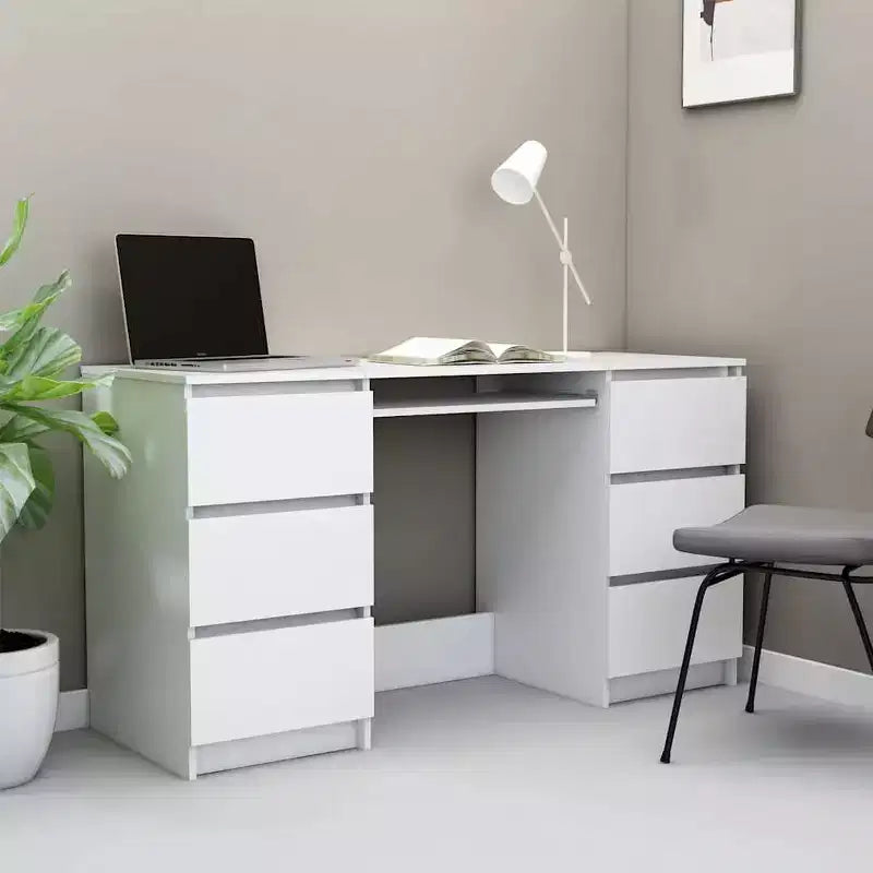 Bureau en Bois d'Ingénierie Blanc, Taille Moyenne, Bureau Durable pour la Maison