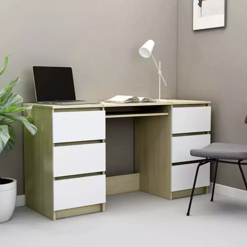 Bureau en Bois d'Ingénierie Blanc, Taille Moyenne, Bureau Durable pour la Maison