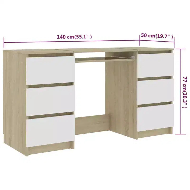 Bureau en Bois d'Ingénierie Blanc, Taille Moyenne, Bureau Durable pour la Maison