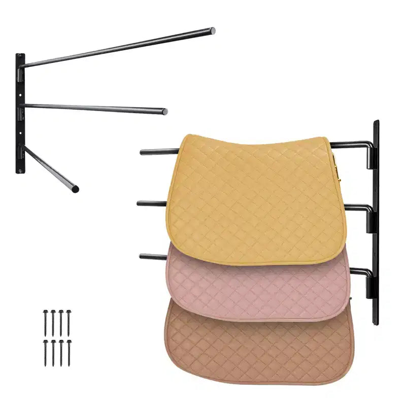 VEVOR Wall Mounted Saddle Rack, 30.9 x 29.9 x 5.5 in, 2 Packs Swing Out Saddle Holder, Three Tiers Horse Saddle Stand, Black