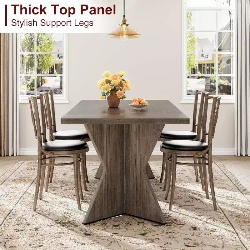 Table de salle à manger, Table de cuisine rectangulaire de 180 cm, Meuble de salle à manger avec cadre robuste, Plateau de table long et épais, Table de dîner