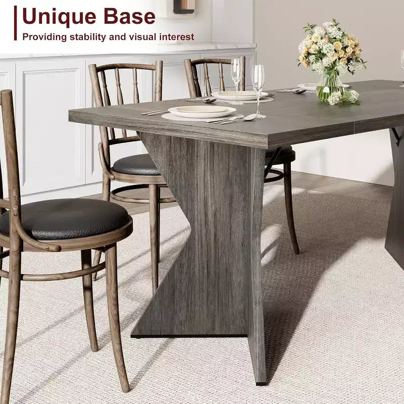 Table de salle à manger, Table de cuisine rectangulaire de 180 cm, Meuble de salle à manger avec cadre robuste, Plateau de table long et épais, Table de dîner