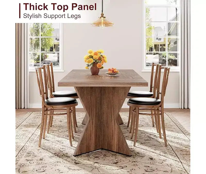 Table de salle à manger, Table de cuisine rectangulaire de 180 cm, Meuble de salle à manger avec cadre robuste, Plateau de table long et épais, Table de dîner