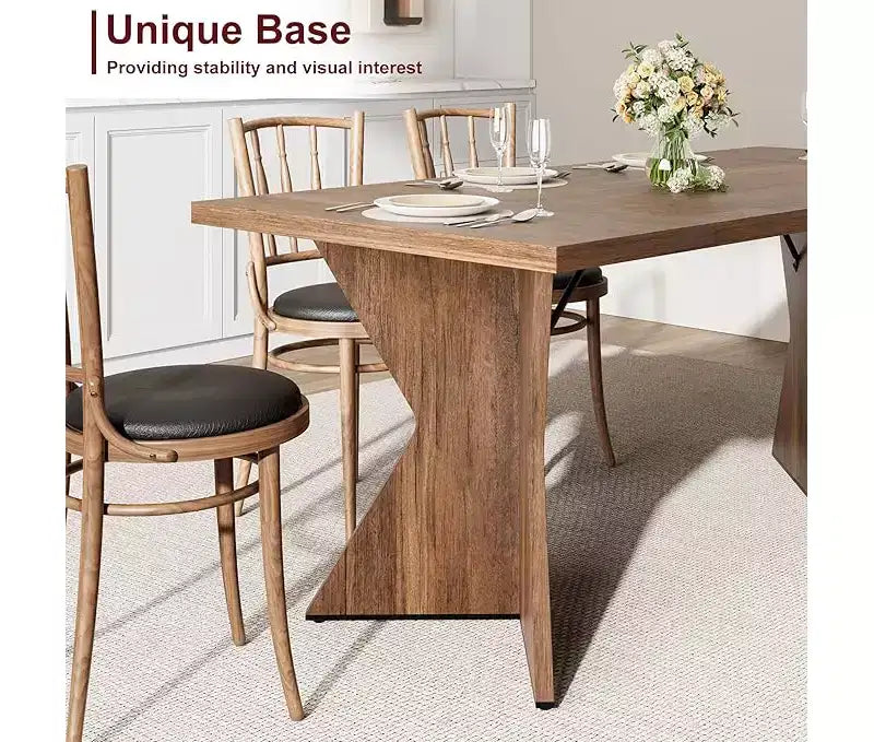 Table de salle à manger, Table de cuisine rectangulaire de 180 cm, Meuble de salle à manger avec cadre robuste, Plateau de table long et épais, Table de dîner