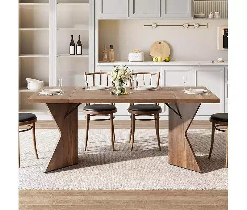 Table de salle à manger, Table de cuisine rectangulaire de 180 cm, Meuble de salle à manger avec cadre robuste, Plateau de table long et épais, Table de dîner