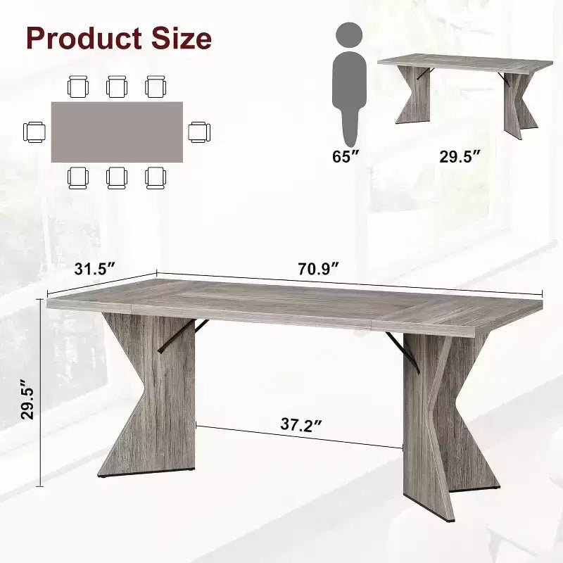 Table de salle à manger, Table de cuisine rectangulaire de 180 cm, Meuble de salle à manger avec cadre robuste, Plateau de table long et épais, Table de dîner