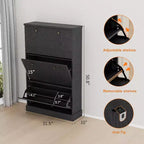 Meuble à chaussures moderne à 3 portes basculantes avec design cannelé. Étagères réglables dans un organiseur autoportant étroit pour l'entrée ou le couloir.