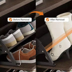 Meuble à chaussures moderne à 3 portes basculantes avec design cannelé. Étagères réglables dans un organiseur autoportant étroit pour l'entrée ou le couloir.