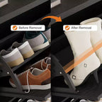 Meuble à chaussures moderne à 3 portes basculantes avec design cannelé. Étagères réglables dans un organiseur autoportant étroit pour l'entrée ou le couloir.