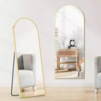 Miroir Arqué Doré 64x21 avec Cadre en Aluminium. Un Grand Miroir sur Pied ou à Pencher pour Chambre ou Vestiaire.