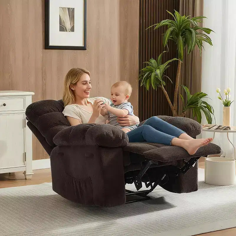 Fauteuil inclinable manuel gris, canapé ergonomique rembourré en tissu avec pochette latérale et cadre en acier pour le salon