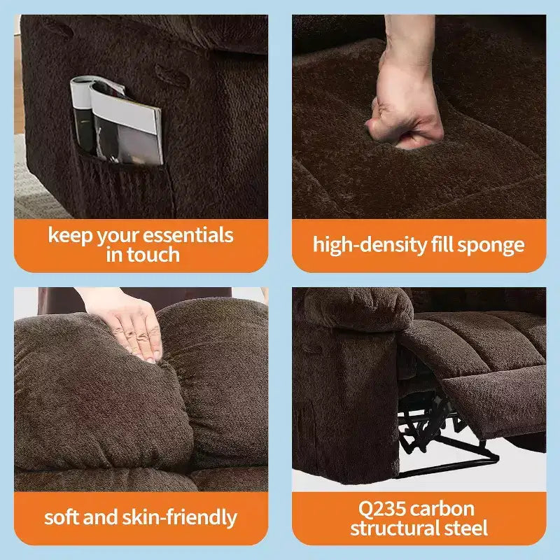 Fauteuil inclinable manuel gris, canapé ergonomique rembourré en tissu avec pochette latérale et cadre en acier pour le salon