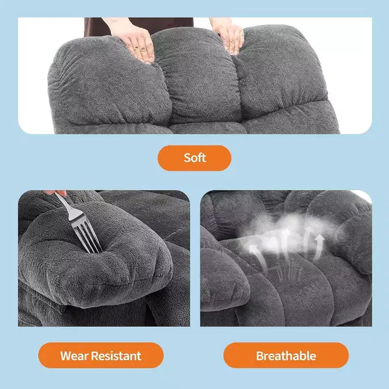 Fauteuil inclinable manuel gris, canapé ergonomique rembourré en tissu avec pochette latérale et cadre en acier pour le salon