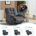 Fauteuil inclinable manuel gris, canapé ergonomique rembourré en tissu avec pochette latérale et cadre en acier pour le salon
