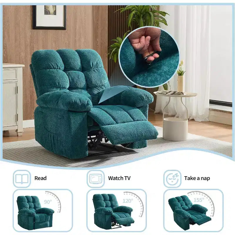 Fauteuil inclinable manuel gris, canapé ergonomique rembourré en tissu avec pochette latérale et cadre en acier pour le salon