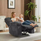 Fauteuil inclinable manuel gris, canapé ergonomique rembourré en tissu avec pochette latérale et cadre en acier pour le salon