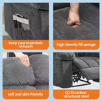 Fauteuil inclinable manuel gris, canapé ergonomique rembourré en tissu avec pochette latérale et cadre en acier pour le salon