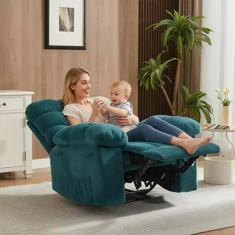 Fauteuil inclinable manuel gris, canapé ergonomique rembourré en tissu avec pochette latérale et cadre en acier pour le salon