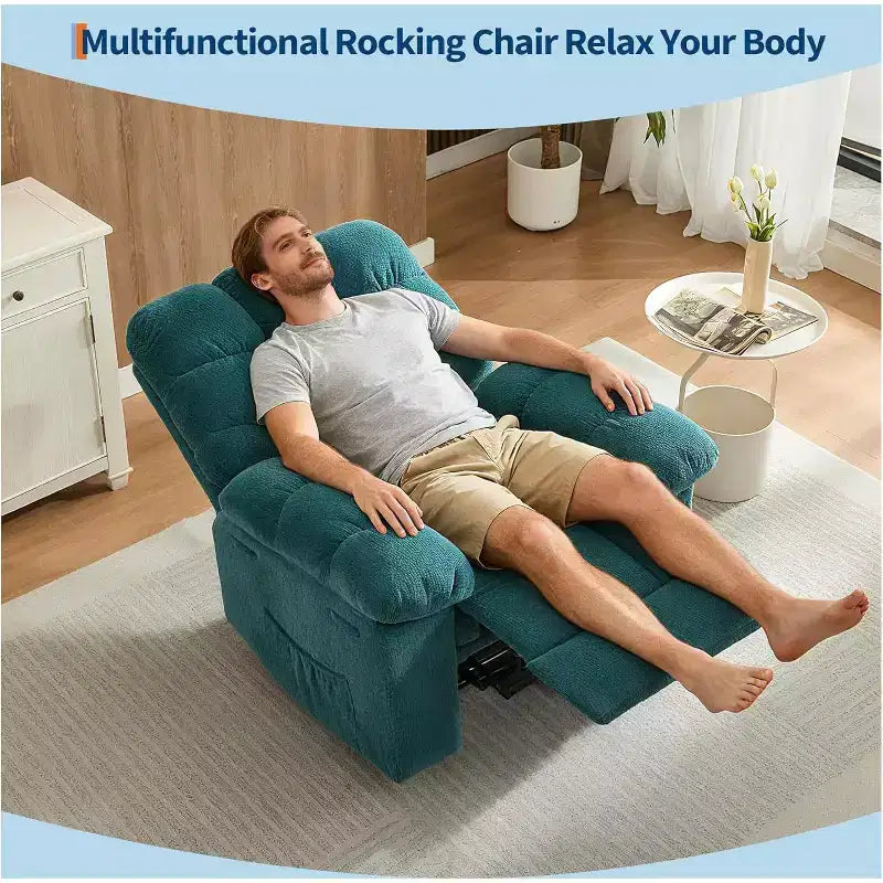 Fauteuil inclinable manuel gris, canapé ergonomique rembourré en tissu avec pochette latérale et cadre en acier pour le salon