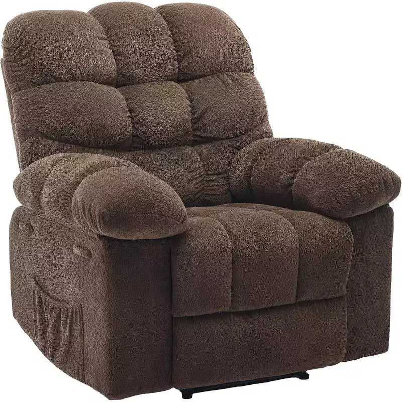 Fauteuil inclinable manuel gris, canapé ergonomique rembourré en tissu avec pochette latérale et cadre en acier pour le salon