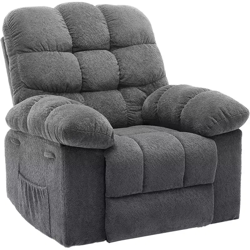 Fauteuil inclinable manuel gris, canapé ergonomique rembourré en tissu avec pochette latérale et cadre en acier pour le salon