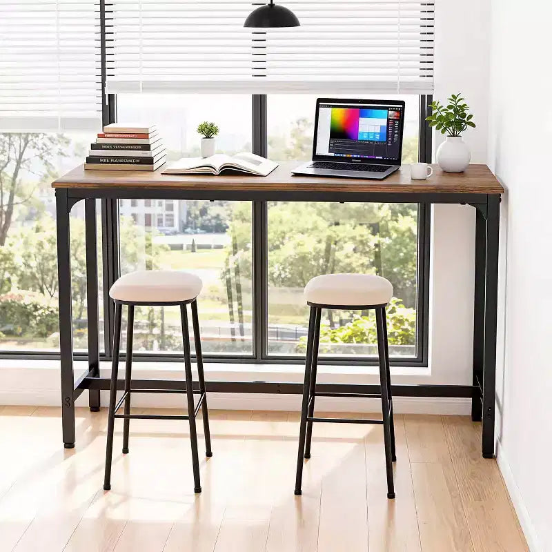 Table de pub haute avec pieds robustes et patins réglables, 140 cm/195 cm pour bar ou café